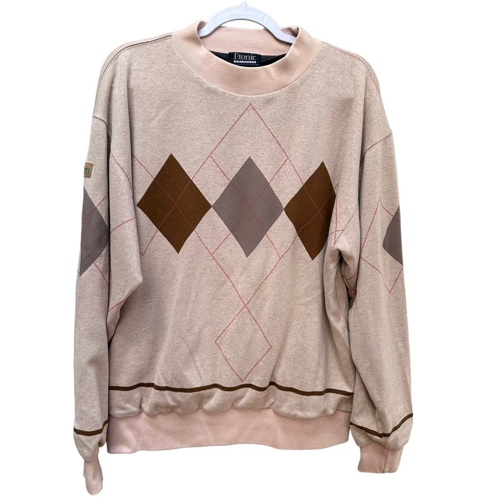 Vintage 90's Etonic Mens Windstopper Sweater‎ Golf Brown Argyle GOR Size Large